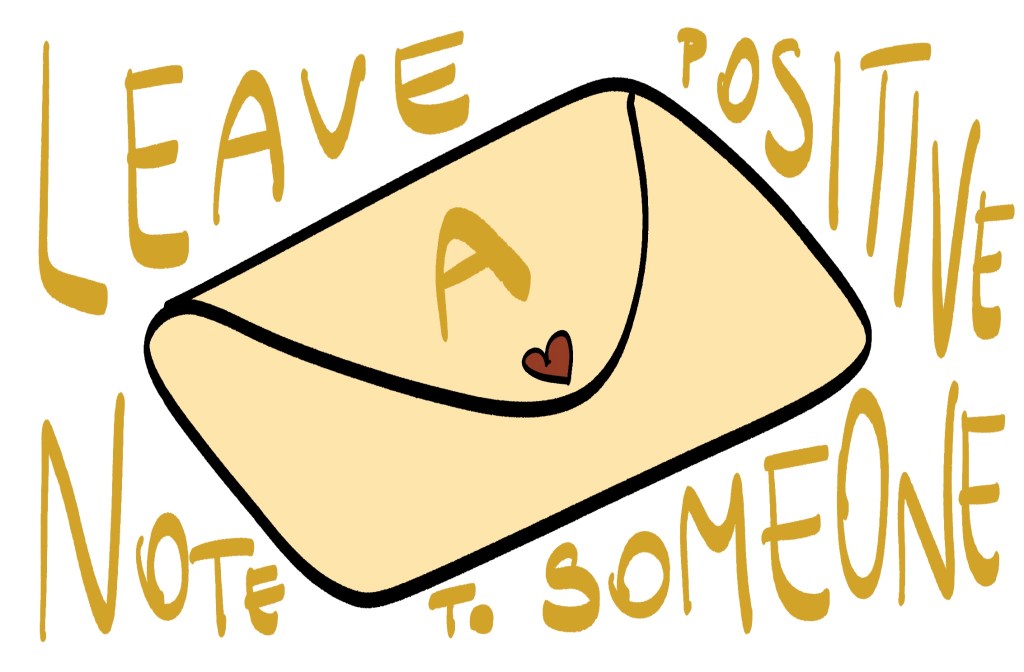 A drawing of a letter on a white background with "Leave a positive note to someone" written in gold around it